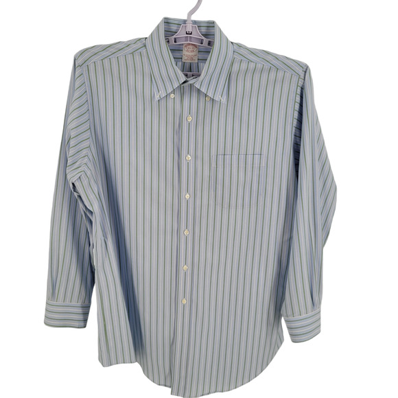 Brooks Brothers Blue, Green and‎ White Striped Button Down Shirt Size 16.5 - Picture 3 of 4